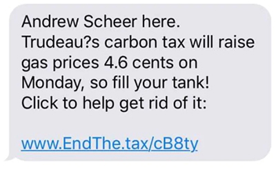 Text from Andrew Scheer about carbon tax