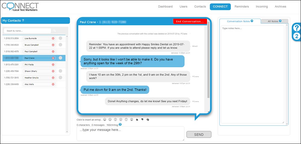 Screenshot of CONNECT text discussion